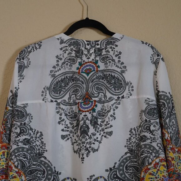 Fig and Flowers Anthropologie Womens White Rainbow Paisley Peasant Tunic Top 2X - Picture 8 of 11